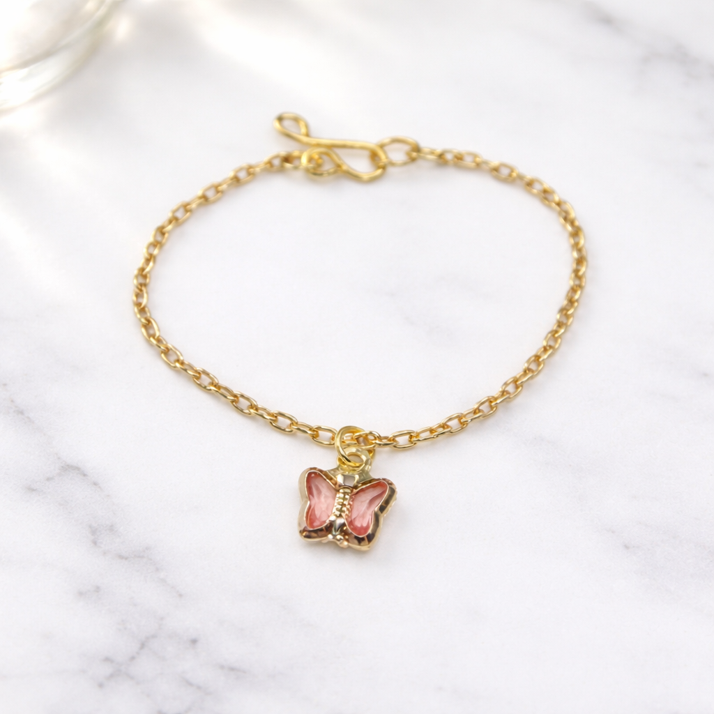 Peach Pink Acrylic Crystal Butterfly Gold Chain Doll Necklace for 16 Inch Fashion Dolls