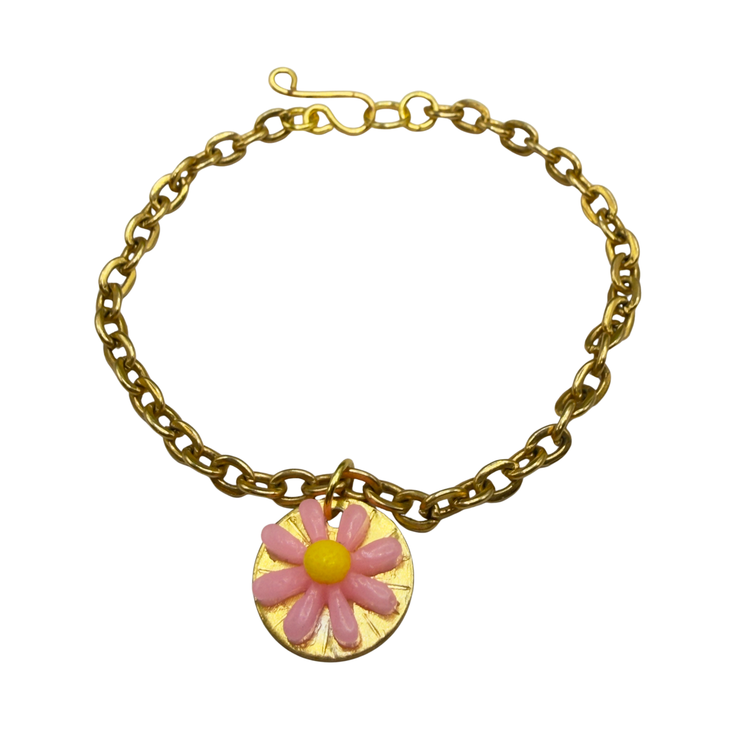 Pink Yellow Daisy Flower Pendant Gold Chain Doll Necklace • 18 Inch Fashion Doll Jewelry