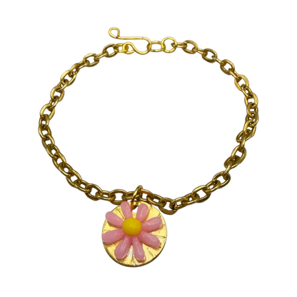Pink Yellow Daisy Flower Pendant Gold Chain Doll Necklace • 18 Inch Fashion Doll Jewelry