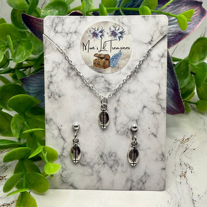 Silver Football Sports Charm Doll Necklace & 2mm Post Earrings | for 18 Inch Doll • American Girl