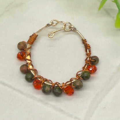 Orange Brown Green Bead Wire Choker Doll Necklace • 16 Inch Fashion Doll Jewelry