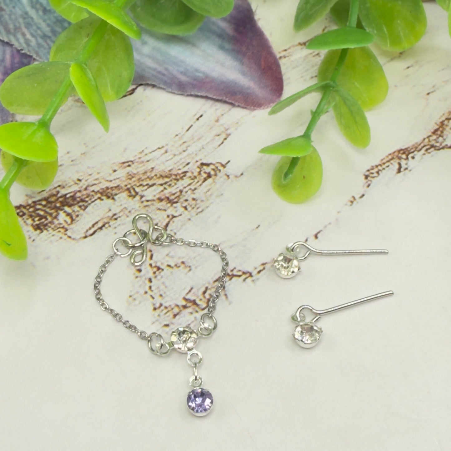 Clear & Light Purple Silver Doll Necklace & Earrings • 16 Inch Fashion Doll Jewelry