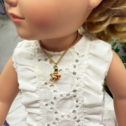 Christmas Snowman Gold Charm Doll Necklace • 18 Inch Fashion Doll Jewelry