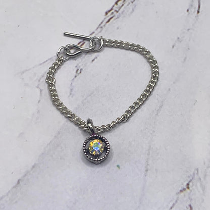 AB Rhinestone Pendant Silver Choker Chain Doll Necklace • 16” Doll Jewelry