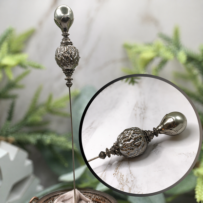 Gray Pearl Silver Gold Tone Filigree • 8.75” • Hatpin
