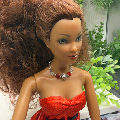 Red &  Clear Glass Crystal Doll Necklace • 16 Inch Doll Jewelry