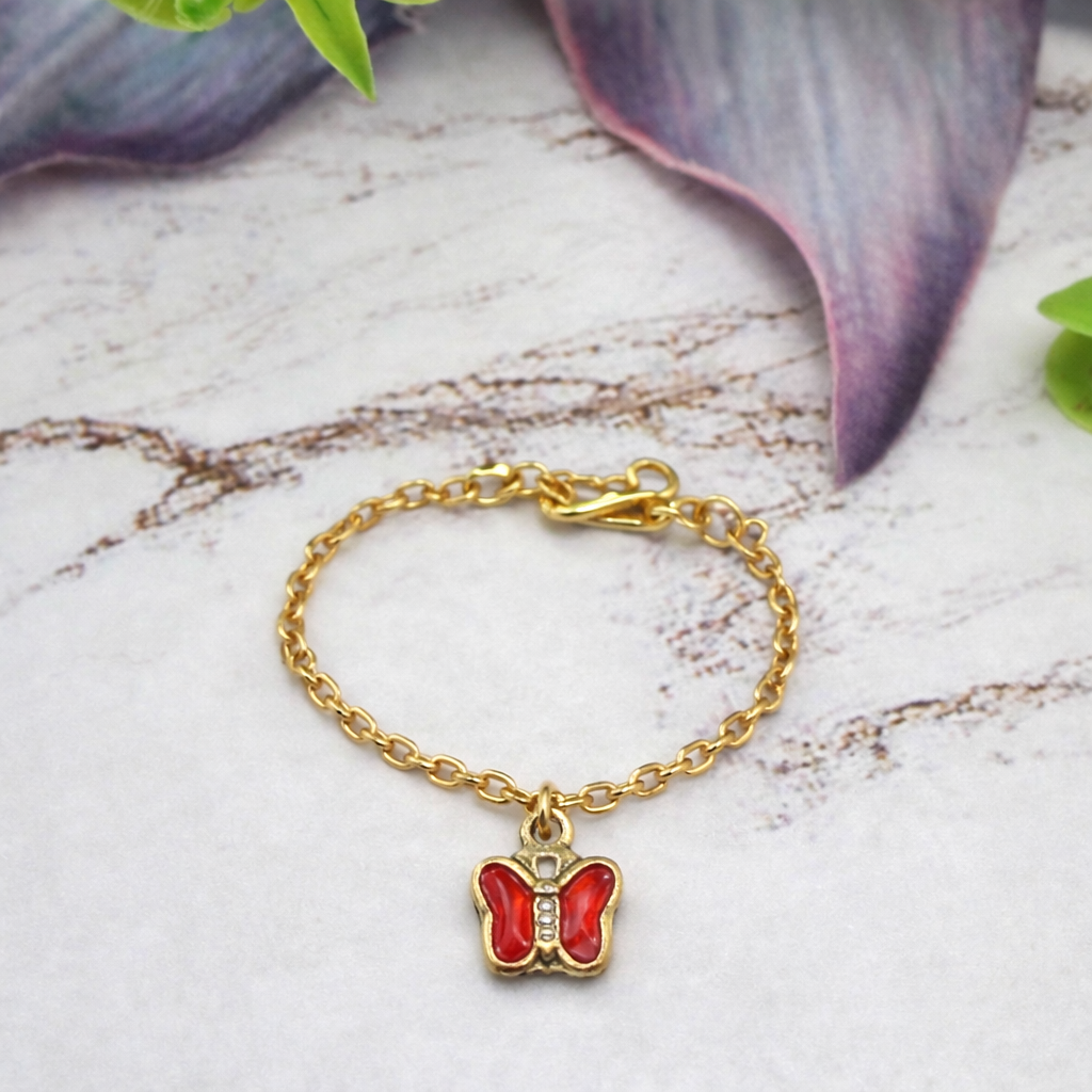 Gold Chain Red Crystal Butterfly Charm Doll Necklace • 16 Inch Fashion Doll Jewelry