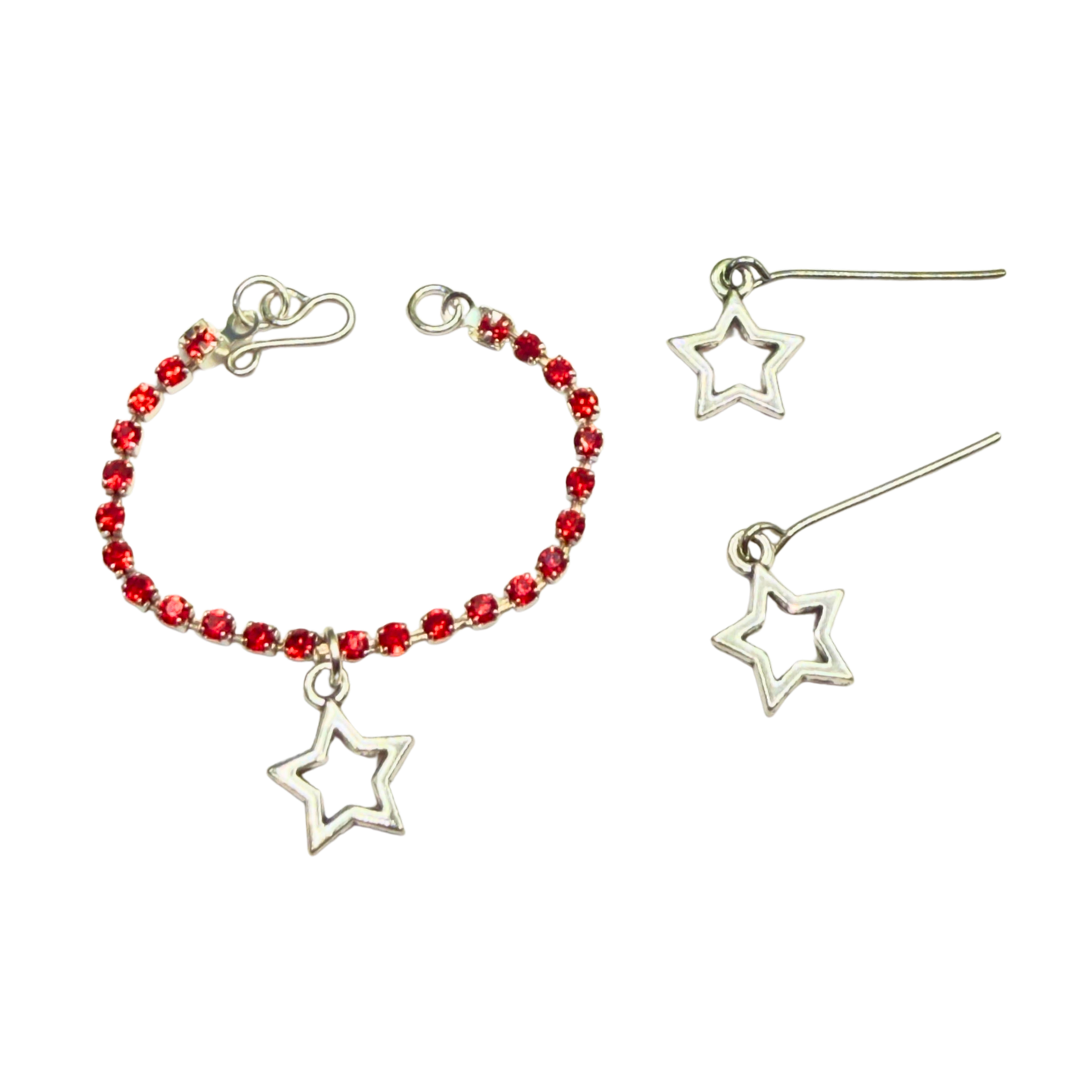 Red Rhinestone Silver Star Charm Doll Necklace & Earrings Set for 16 Inch Fashion Doll