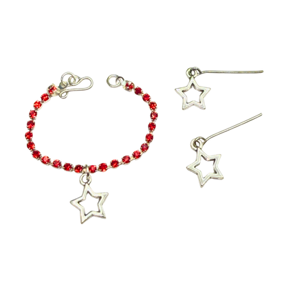 Red Rhinestone Silver Star Charm Doll Necklace & Earrings Set for 16 Inch Fashion Doll