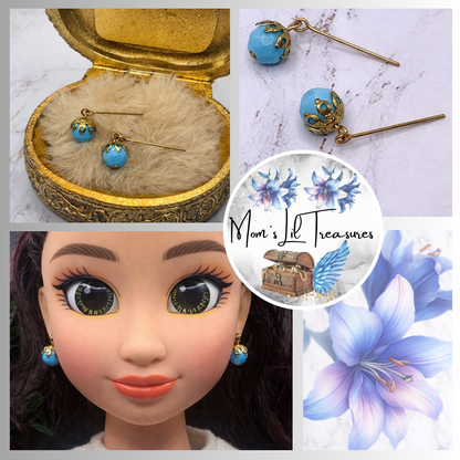 Turquoise Blue Glass Dangle Earrings • 18 Inch Fashion Doll Jewelry