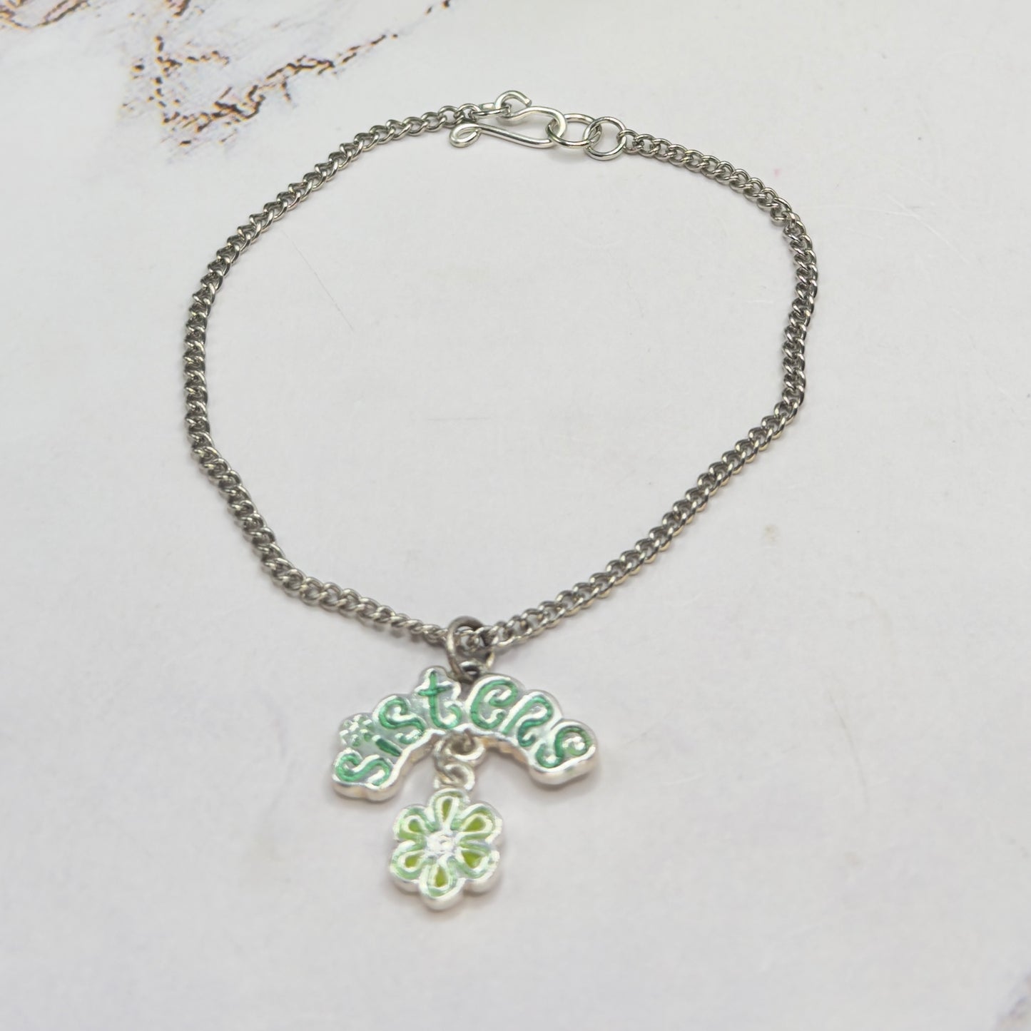 Sisters Green Enamel Charm Silver Doll Necklace • 18 Inch Fashion Doll Jewelry
