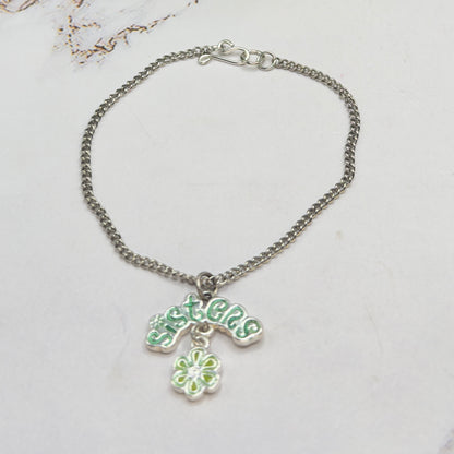 Sisters Green Enamel Charm Silver Doll Necklace • 18 Inch Fashion Doll Jewelry