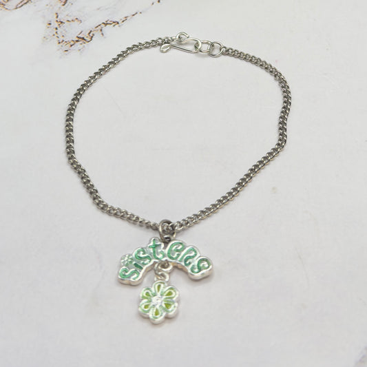 Sisters Green Enamel Charm Silver Doll Necklace • 18 Inch Fashion Doll Jewelry