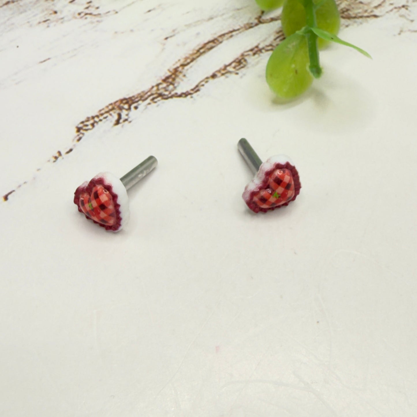 Burgundy Red Lattice Design Heart Post Doll Earrings • 2mm Post for 18 Inch Fashion Doll
