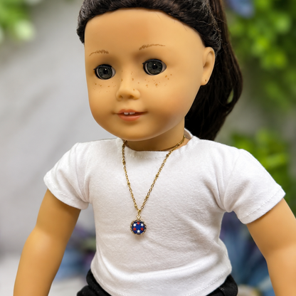 Red White Blue Stars Round Americana Charm Doll Necklace for 18 Inch Fashion Doll