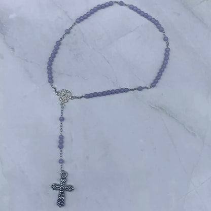 Catholic Rosary Doll Size Light Purple Beaded Silver Cross