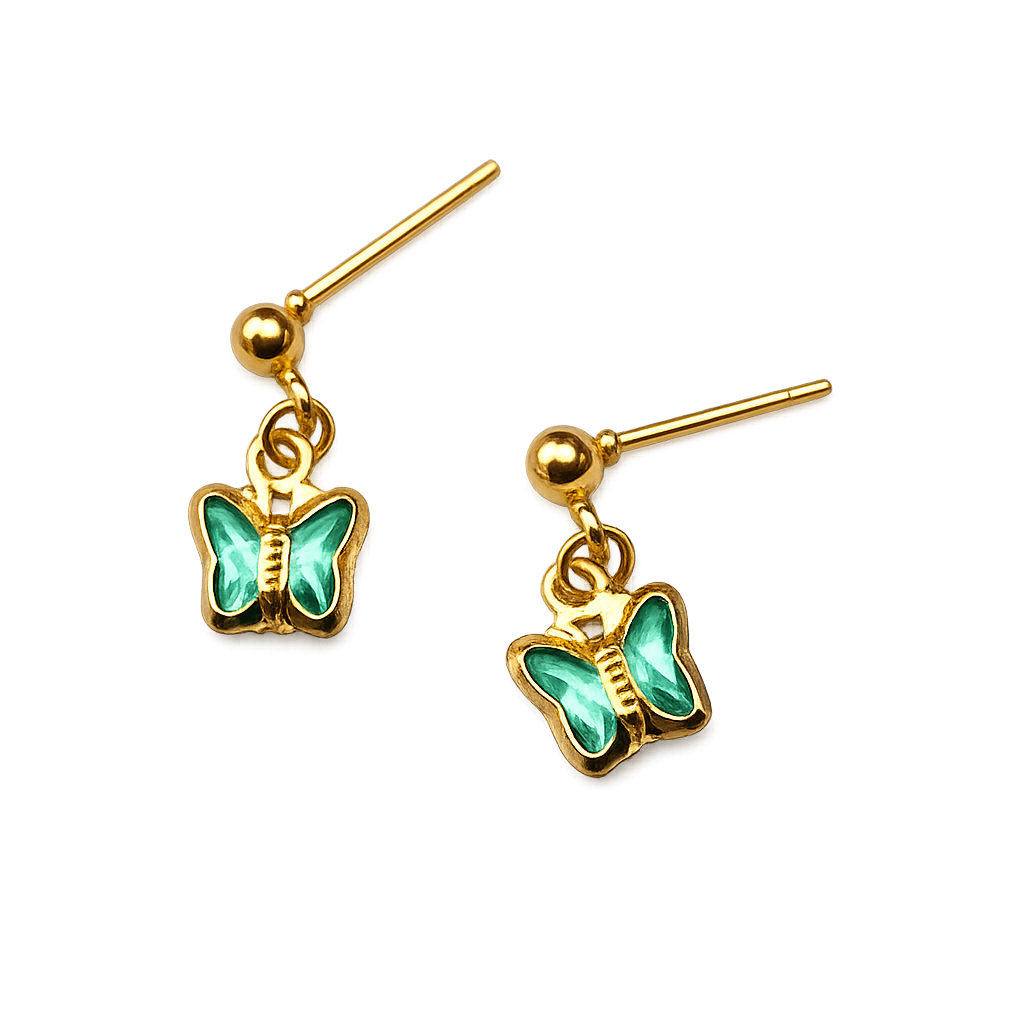 Teal Dangle Butterfly Charm Gold Post Doll Earrings • 18 Inch Fashion Doll Jewelry