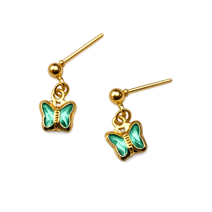 Teal Dangle Butterfly Charm Gold Post Doll Earrings • 18 Inch Fashion Doll Jewelry