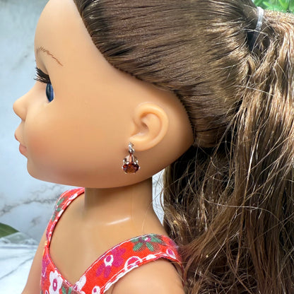Red Round Rhinestone Silver Dangle Doll Earrings • 14 Inch Fashion Doll Jewelry