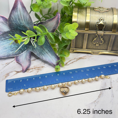 Gold Heart Rhinestone Accent Charm Pearl Link Doll Necklace & Earrings • 18 Inch Fashion Doll Jewelry