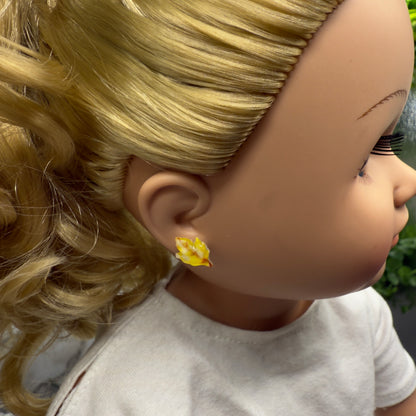 Yellow Fall Autumn Leaves Leaf Post Doll Earrings • 18 Inch Fashion Doll Jewelry