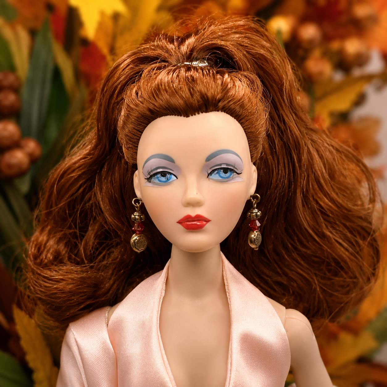 Red Glass Round Copper Dangle Doll Earrings • 16 Inch Fashion Doll Jewelry