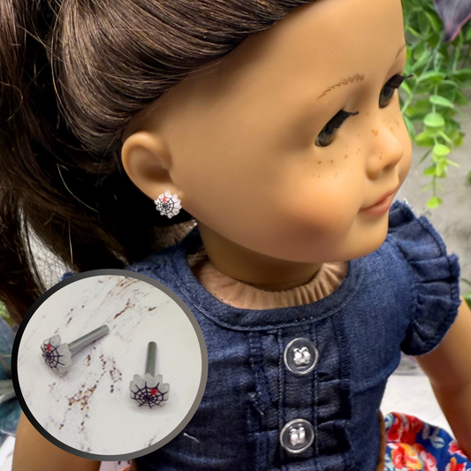 Spider Web Halloween Post Doll Earrings • 2mm Post • fits 18” American Girl Doll