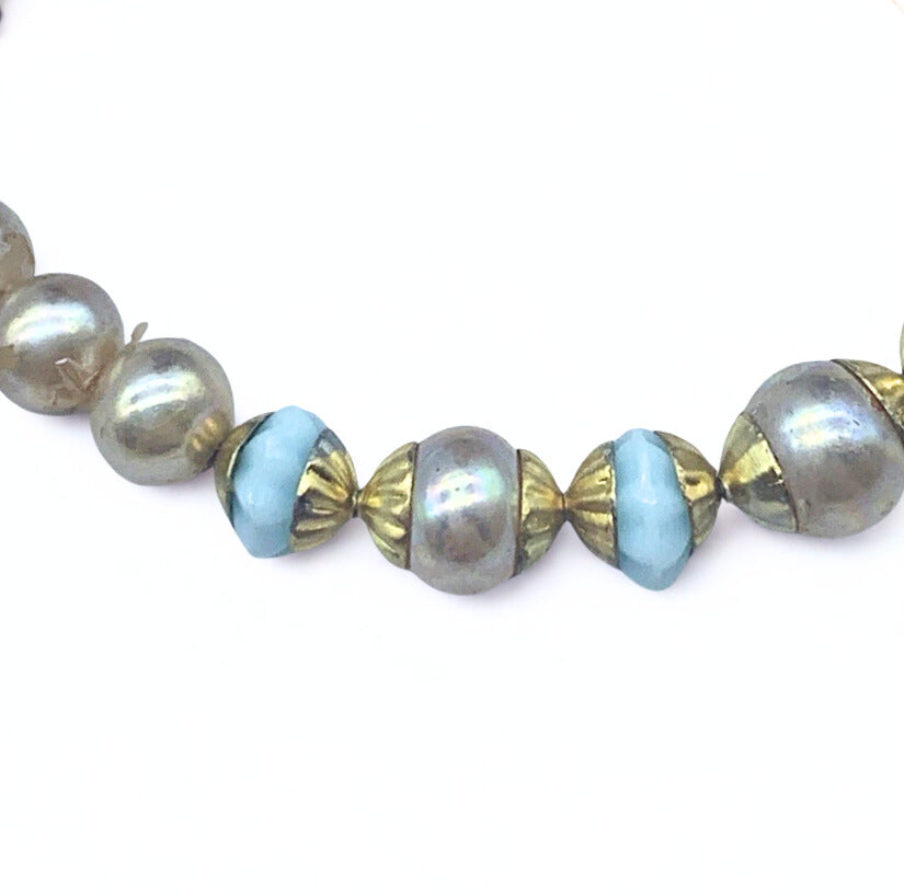 Pearl & Baby Blue Glass Bead Doll Necklace • 18-22” Vintage Doll Jewelry