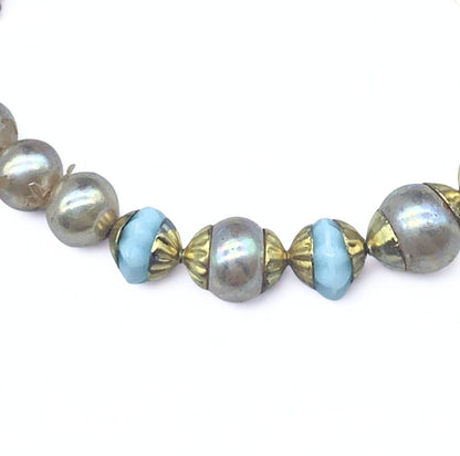 Pearl & Baby Blue Glass Bead Doll Necklace • 18-22” Vintage Doll Jewelry