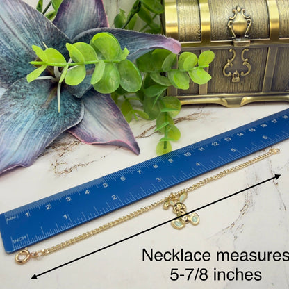 Floppy Ear Bunny Light Blue Enamel Detail Charm Gold Doll Necklace • 18 Inch Fashion Doll Jewelry