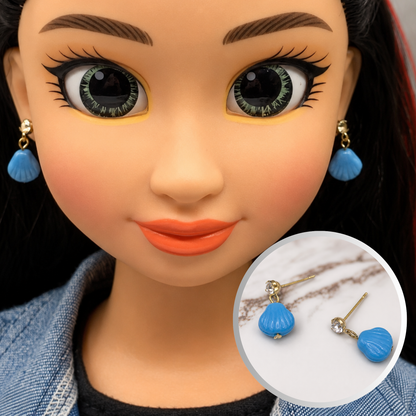Blue Glass Shell Rhinestone Post Dangle Doll Earrings • 18 Inch Doll Jewelry