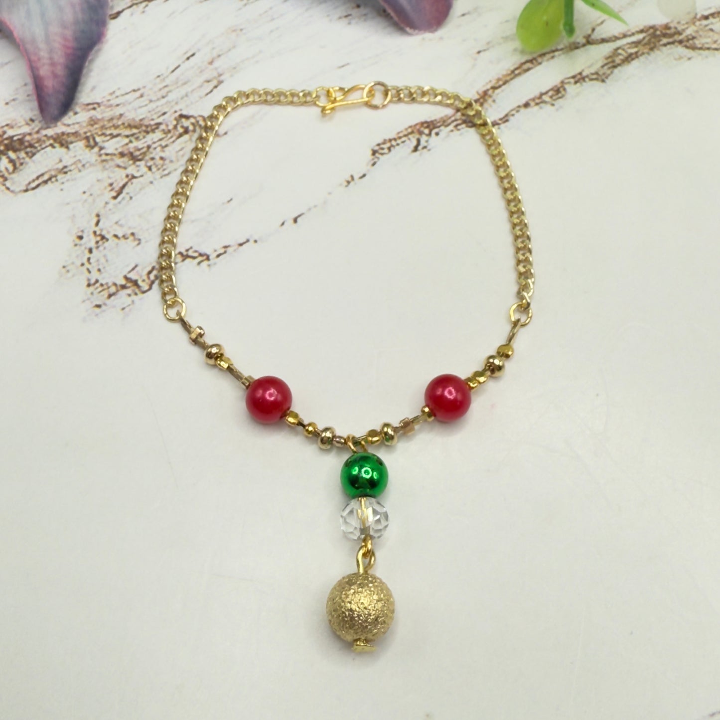 Red Green Christmas Pearl Bead Gold Chain Doll Necklace • 18 Inch Fashion Doll Jewelry