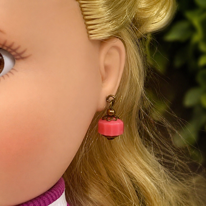 Bright Pink Brass Copper Dangle Doll Earrings • 18 Inch Fashion Doll Jewelry