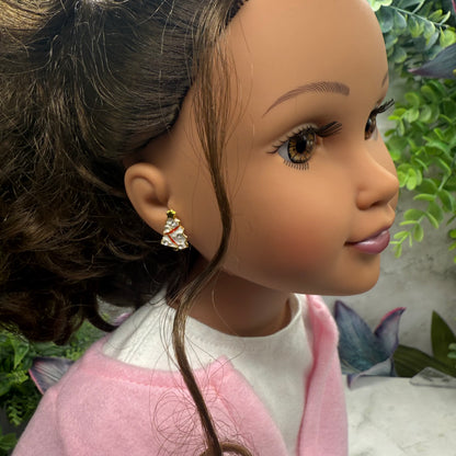 White Christmas Tree Gold Post Doll Earrings • 18 Inch Fashion Doll Jewelry