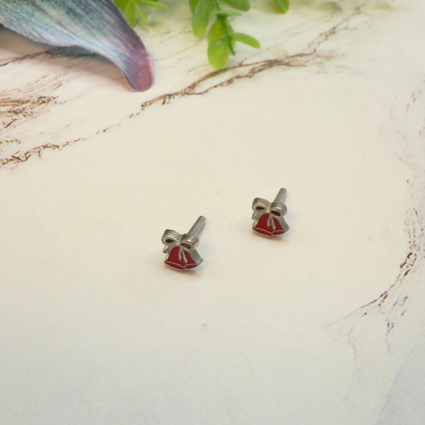 Burgundy Red Silver Christmas Bell Post Doll Earrings • 2mm Post for 18 Inch Fashion Doll