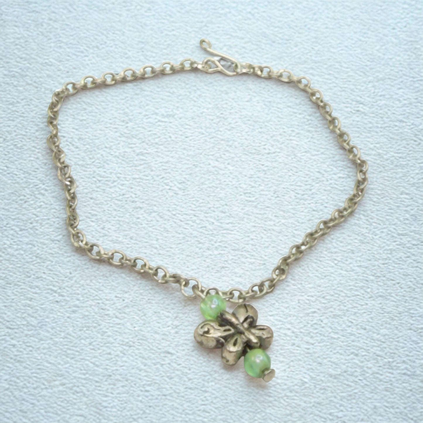 Butterfly Charm Green Bead Accents Silver Chain Doll Necklace • 18 Inch Fashion Doll Jewelry