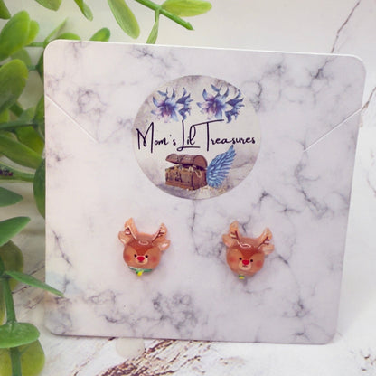 Rudolph Reindeer Christmas Post Doll Earrings • 18 Inch Fashion Doll Jewelry