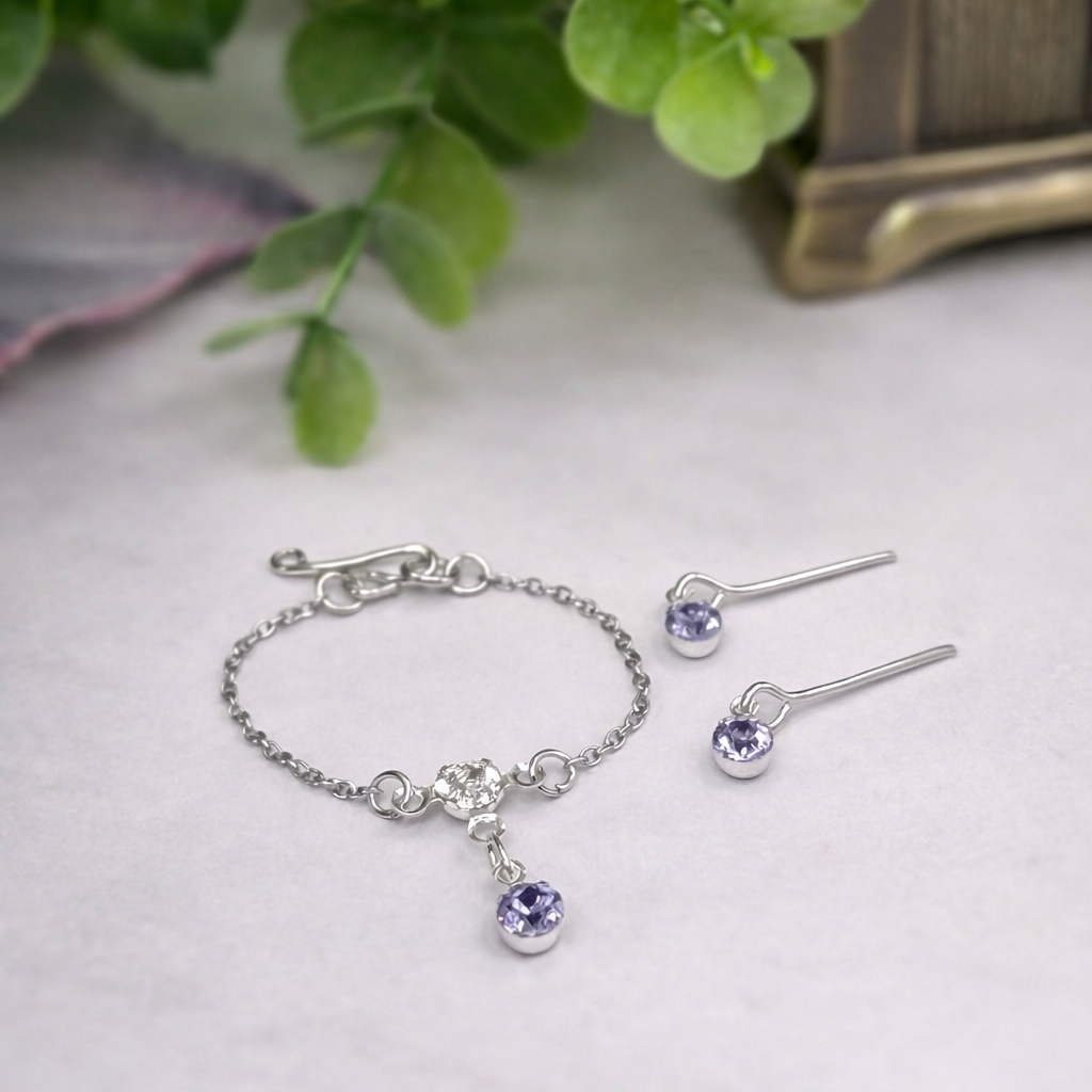Misty Purple & Clear Rhinestone Y-Style Silver  Doll Necklace & Earrings for 10-12 Inch Fashion Doll1