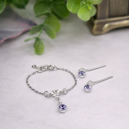 Misty Purple & Clear Rhinestone Y-Style Silver  Doll Necklace & Earrings for 10-12 Inch Fashion Doll1