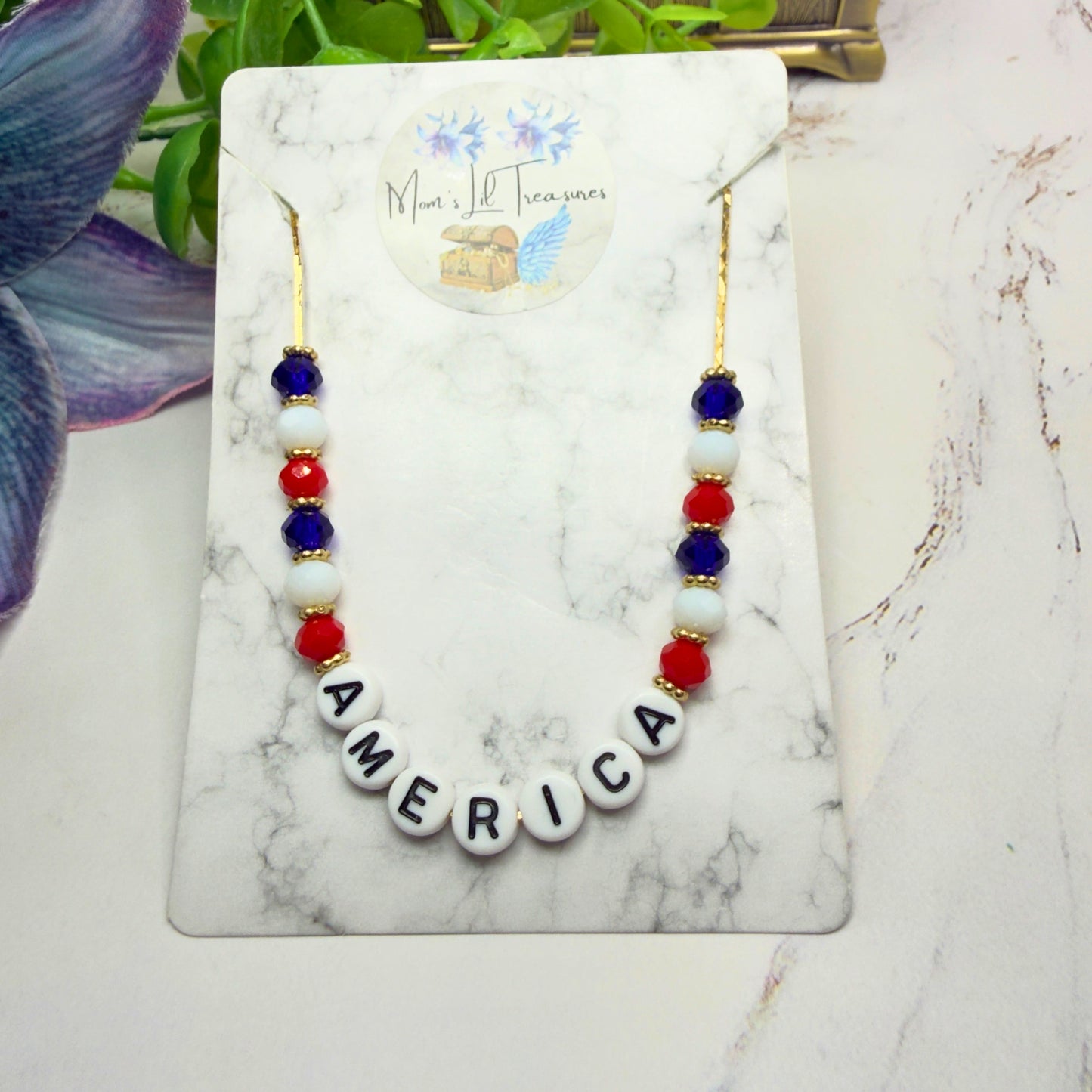 America Red White Blue Beaded Charm Doll Necklace for 18 Inch Fashion Doll