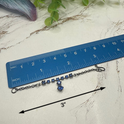 Blue Rhinestone Y-Drop Gunmetal Doll Necklace • 16 Inch Fashion Doll Jewelry