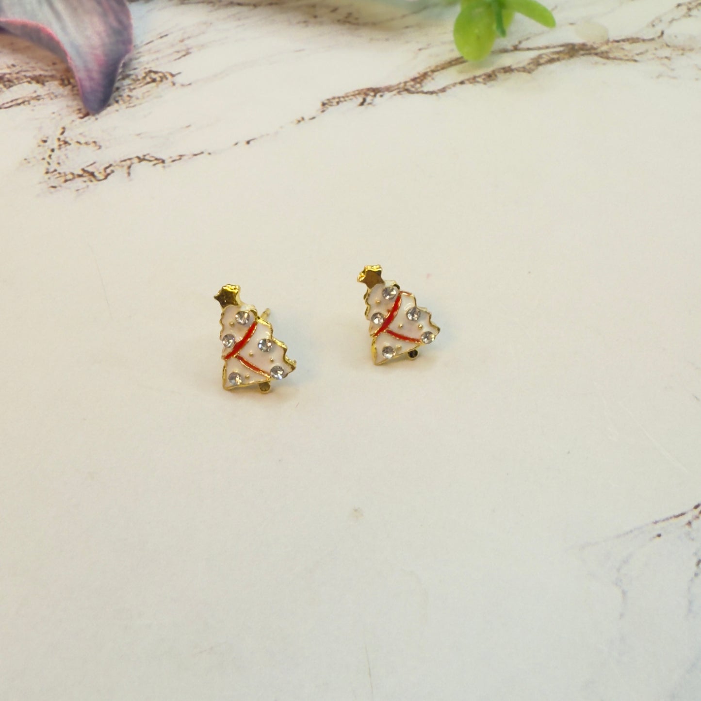 White Christmas Tree Gold Post Doll Earrings • 18 Inch Fashion Doll Jewelry