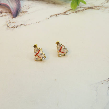 White Christmas Tree Gold Post Doll Earrings • 18 Inch Fashion Doll Jewelry