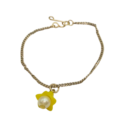 Yellow Flower Pearl Center Charm Gold Chain Doll Necklace • 14 Inch Fashion Doll Jewelry