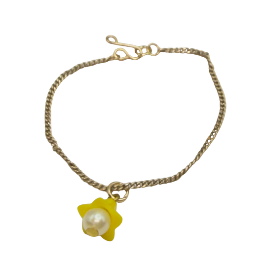 Yellow Flower Pearl Center Charm Gold Chain Doll Necklace • 14 Inch Fashion Doll Jewelry