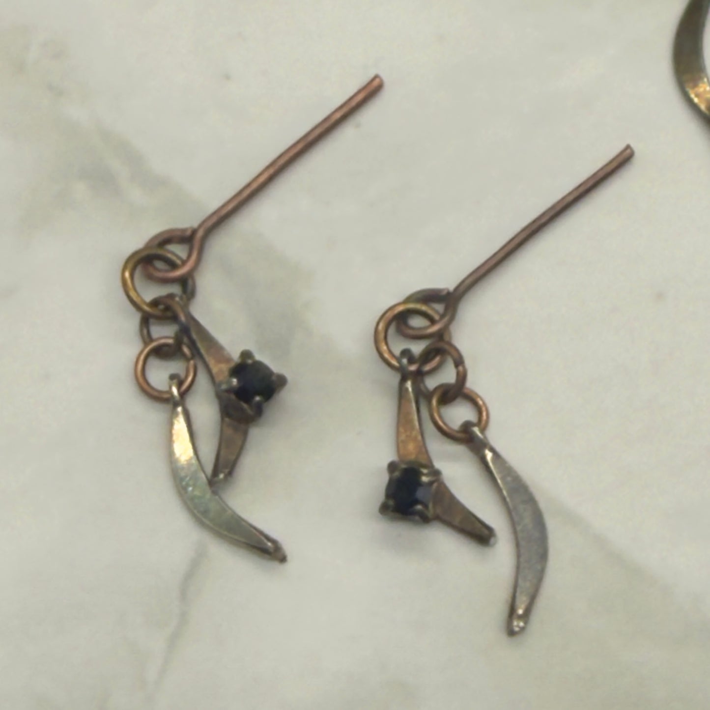 Black Rhinestone Bronze Copper Link Doll Necklace Earrings Set 16” Doll Jewelry