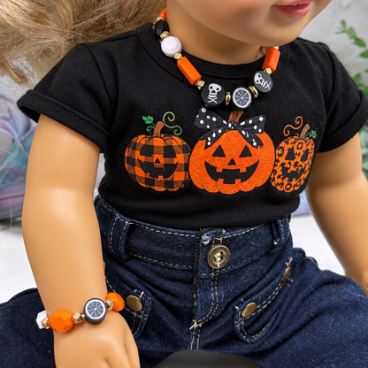 Halloween Skull Web Necklace and Bracelet Set | fits 18 Inch Fashion Doll