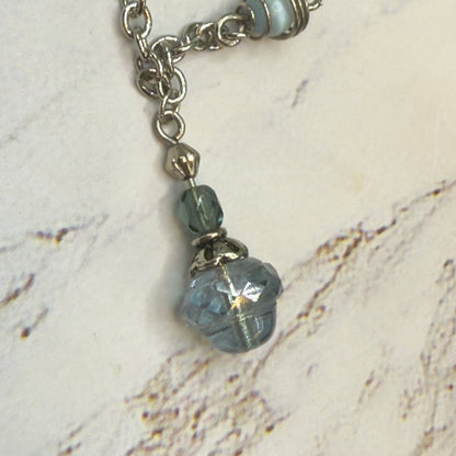 Light Blue Glass Silver Chain Pendant Doll Necklace • 14 Inch Fashion Doll Jewelry