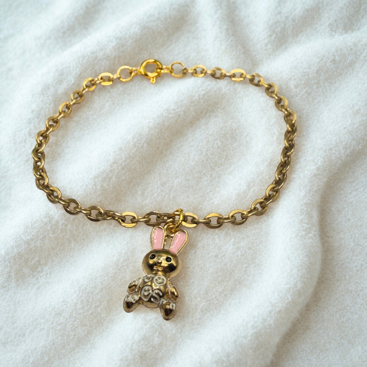 Bunny Pink & White Enamel Detail Charm Doll Necklace - Easter • 18 Inch Fashion Doll Jewelry