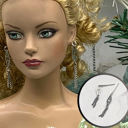 Silver Diamond Shaped Tassel Dangle Doll Earrings • 16” Fashion Doll Jewelry